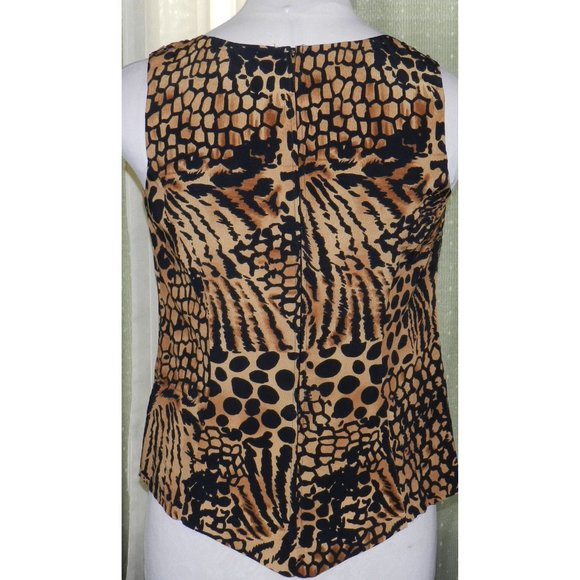 Ladies RJ Stevens size 14 animal print sleeveless raw hem top zips in back - Picture 2 of 6
